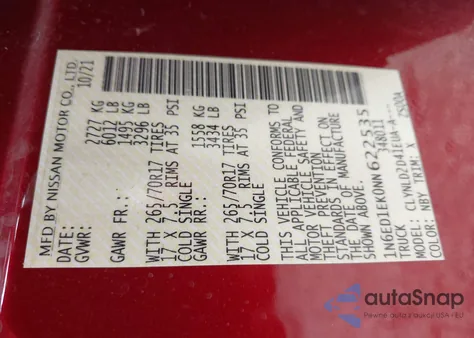 2022 Nissan Frontier Pro-4X 4X4 z USA, uszkodzony, nr VIN 1N6ED1EK0NN622535